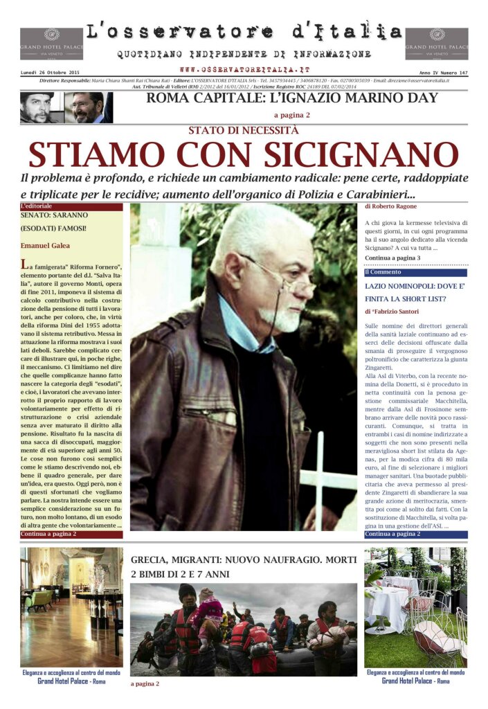 L'osservatore d'Italia edizione del 26 Ottobre 2015